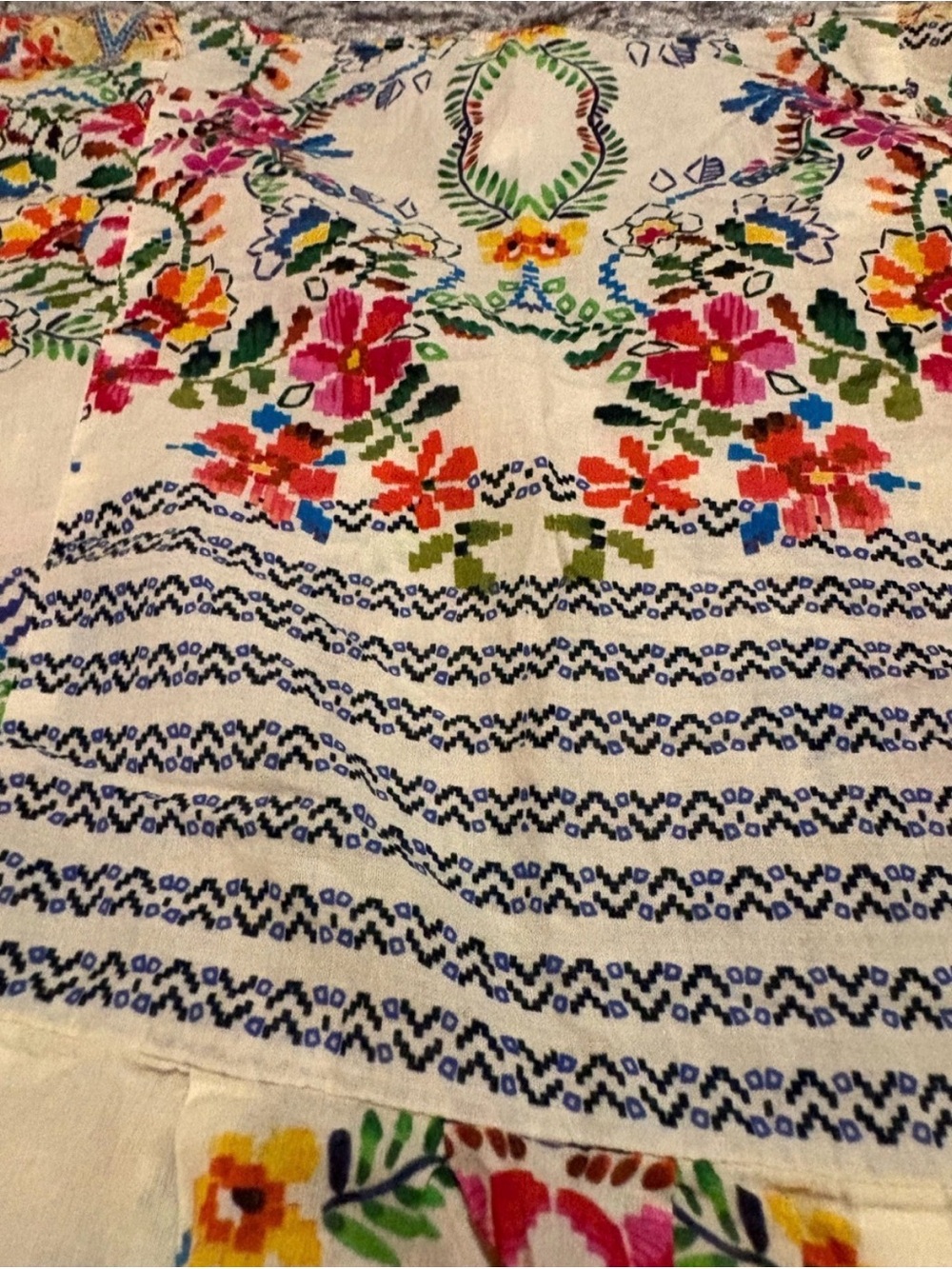 Johnny Was Floral Boho Tunic Top Size S Multicolor Cotton Peasant Blouse - Picture 6 of 6